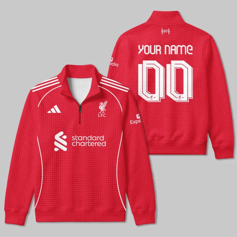 Liverpool 25/26 Home Kit Quarter Zip Quilted Waffle All Over Prints - Gift for Liverpool Fans QTLIV190326A1-YVF