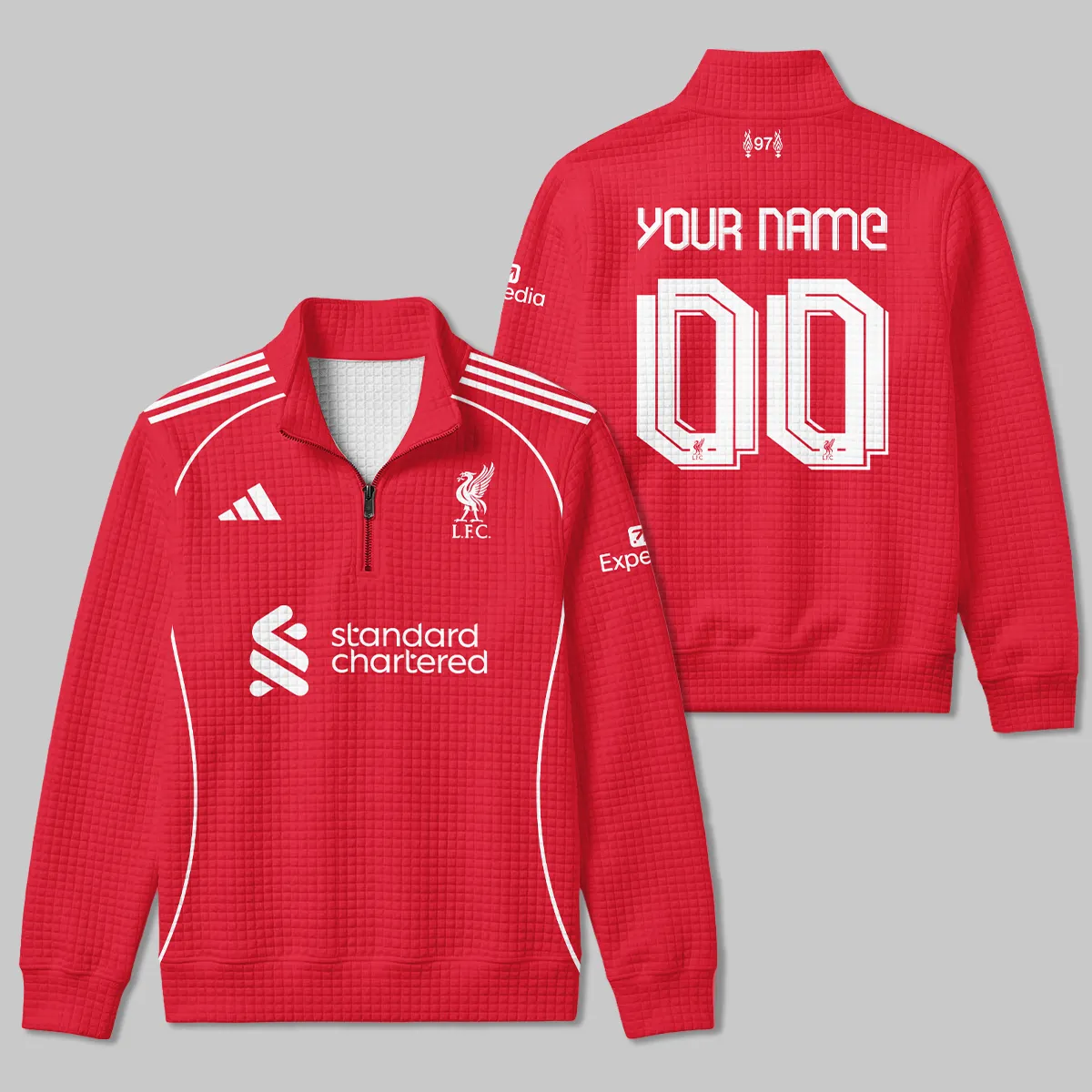 Liverpool 25/26 Home Kit Quarter Zip Quilted Waffle All Over Prints - Gift for Liverpool Fans QTLIV190326A1-YVF