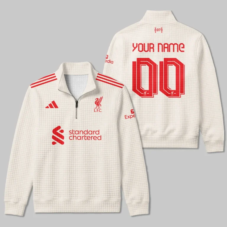 Liverpool 25/26 Away Kit Quarter Zip Quilted Waffle All Over Prints - Gift for Liverpool Fans QTLIV190326A2-YVF