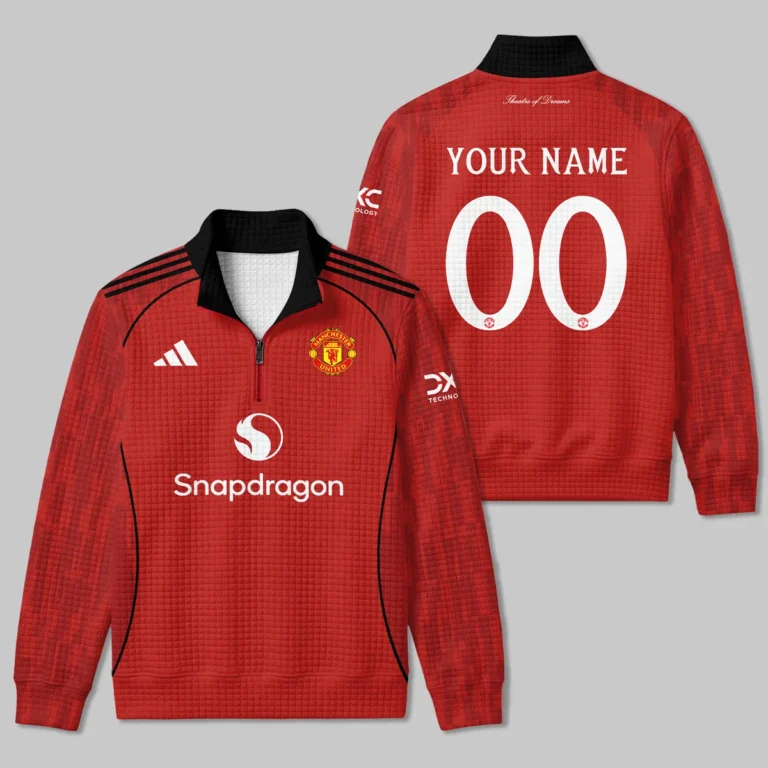 Manchester United 25/26 Home Kit Quarter Zip Quilted Waffle All Over Prints - Gift for Manchester United Fans QTMUN190326A1-YVF