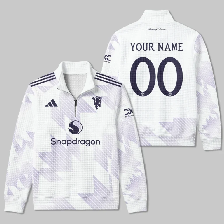 Manchester United 25/26 Away Kit Quarter Zip Quilted Waffle All Over Prints - Gift for Manchester United Fans QTMUN190326A2-YVF