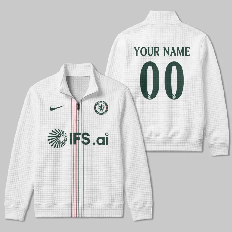 Chelsea 25/26 Away Kit Quarter Zip Quilted Waffle All Over Prints - Gift for Chelsea Fans QTVA1903CHE01-YVF