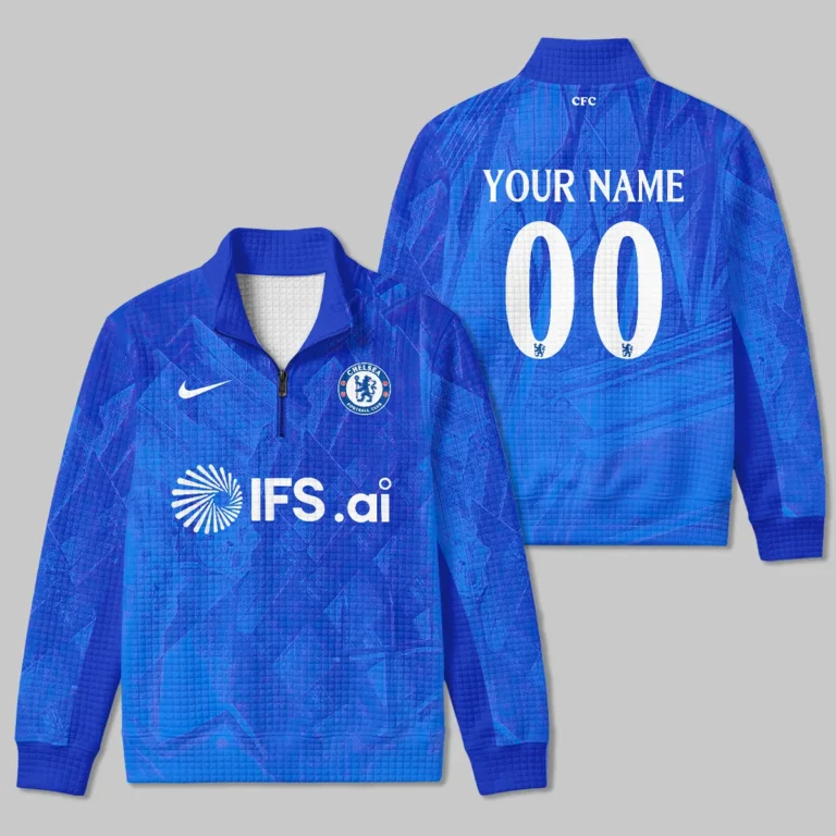 Chelsea 25/26 Home Kit Quarter Zip Quilted Waffle All Over Prints - Gift for Chelsea Fans QTVA1903CHE02-YVF