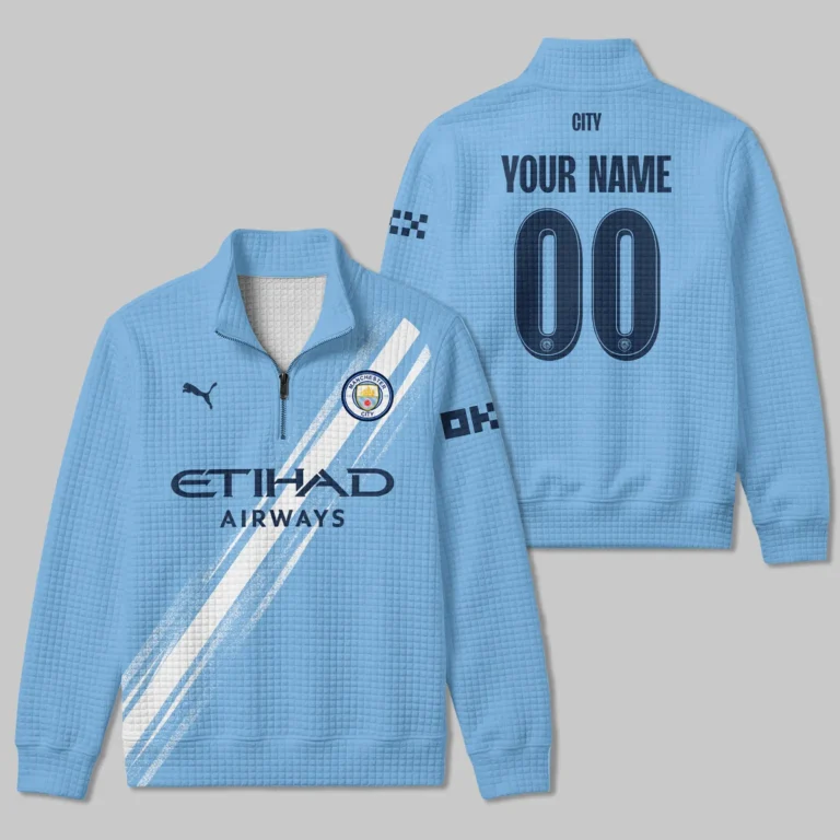 Manchester City 25/26 Home Kit Quarter Zip Quilted Waffle All Over Prints - Gift for Manchester City Fans QTVA1903MCI01-YVF