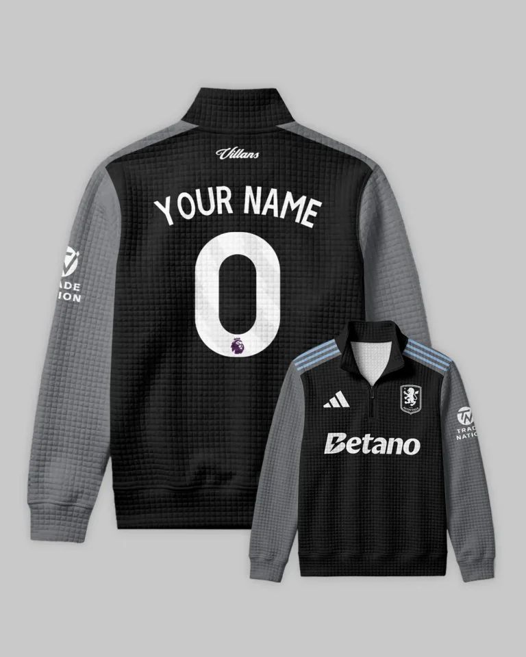 Aston Villa 25/26 Away Kit Quarter Zip Quilted Waffle All Over Prints - Gift for Aston Villa Fans QTVA2302AVL02-YVF