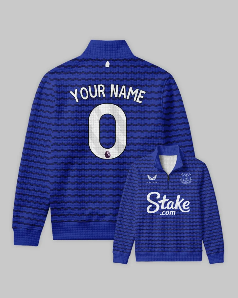 Everton 25/26 Home Kit Quarter Zip Quilted Waffle All Over Prints - Gift for Everton Fans QTVA2302EVE01-YVF