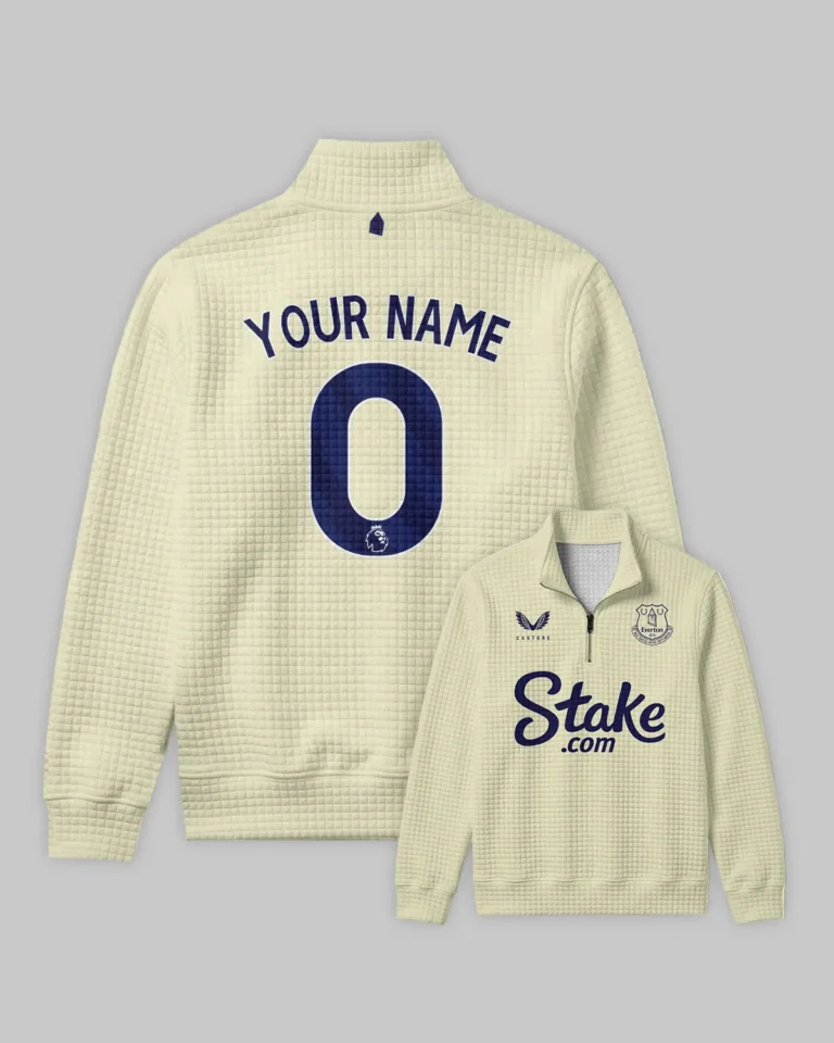 Everton 25/26 Away Kit Quarter Zip Quilted Waffle All Over Prints - Gift for Everton Fans QTVA2302EVE02-YVF