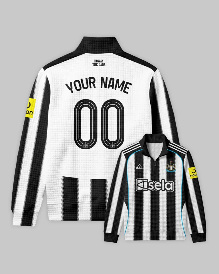 Newcastle United 25/26 Home Kit Quarter Zip Quilted Waffle All Over Prints - Gift for Newcastle United Fans QTVA2302NEW01-YVF