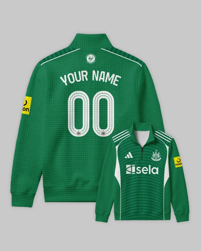 Newcastle United 25/26 Away Kit Quarter Zip Quilted Waffle All Over Prints - Gift for Newcastle United Fans QTVA2302NEW02-YVF