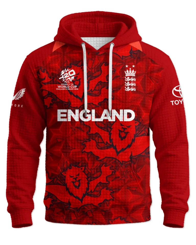 Cricket England 2026 Women's T20 World Cup Hoodie Quilted Waffle All Over Prints - Gift for England Fans QTCK020426ENGA1-HQW