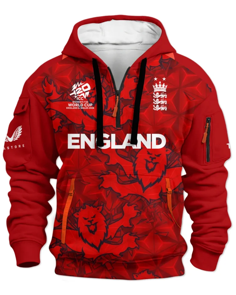Cricket England 2026 Women's T20 World Cup Hoodie Half Zipper All Over Prints - Gift for England Fans QTCK020426ENGA1-HDF
