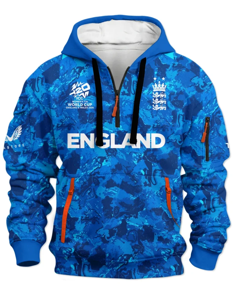 Cricket England 2026 Women's T20 World Cup Hoodie Half Zipper All Over Prints - Gift for England Fans QTCK020426ENGA3-HDF