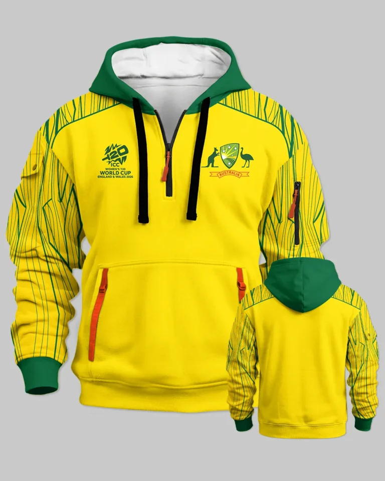 Cricket Australia 2026 Women's T20 World Cup Hoodie Half Zipper All Over Prints - Gift for Australia Fans QTCK010426A1-HDF