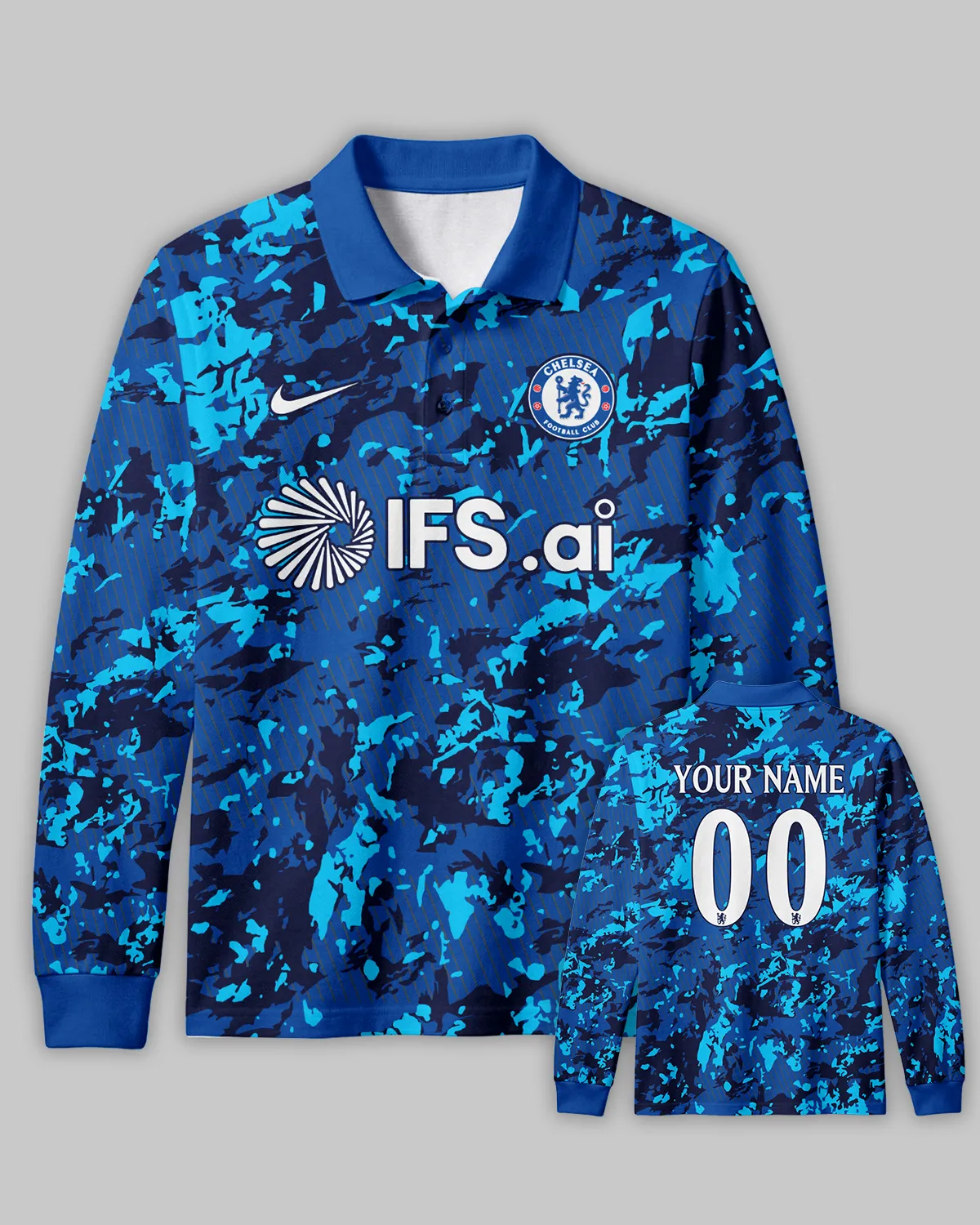 Chelsea Concept Kits Long Polo All Over Prints - Gift for Chelsea Fans QTVA0104CHE02-LPL