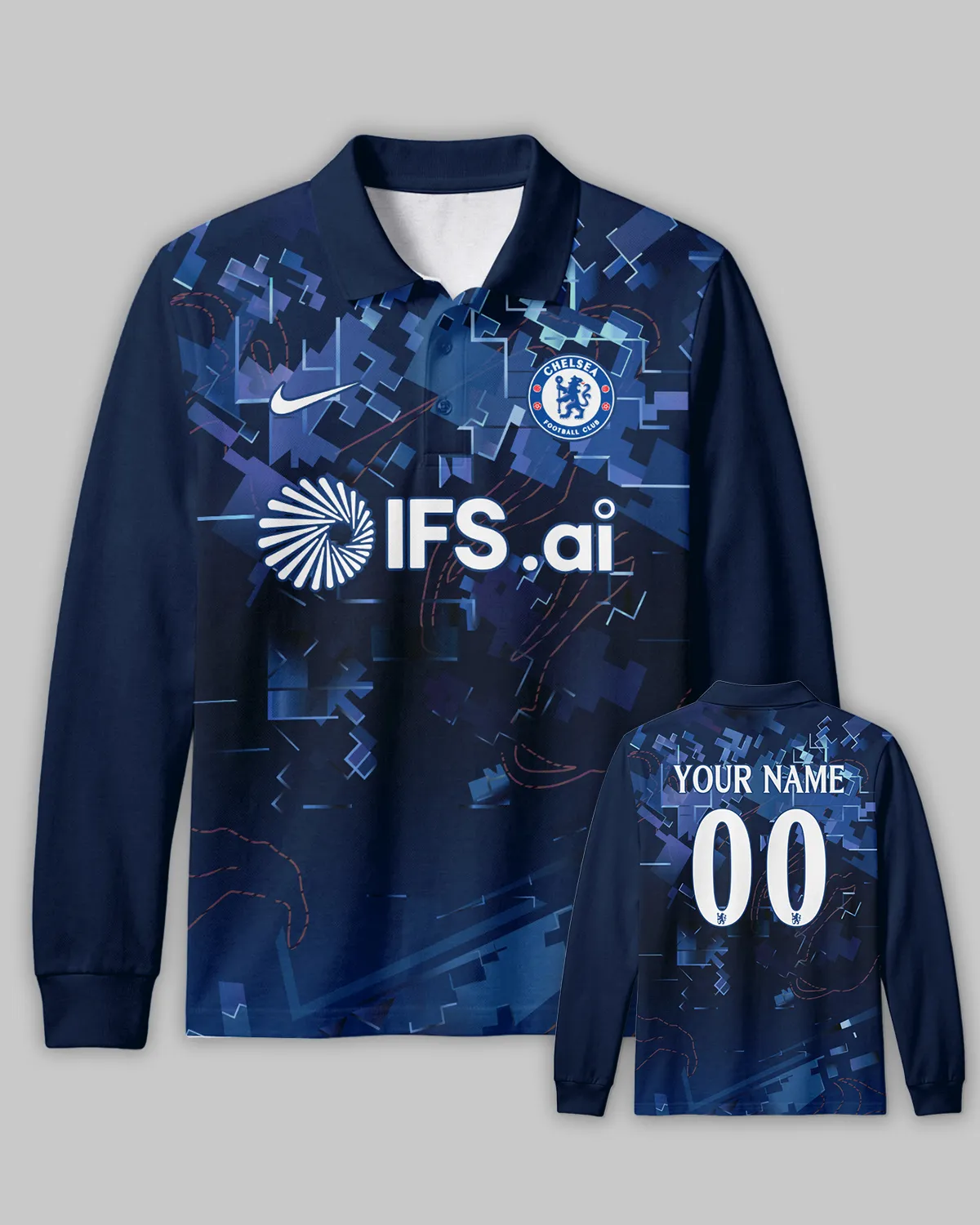Chelsea Concept Kits Long Polo All Over Prints - Gift for Chelsea Fans QTVA0104CHE05-LPL